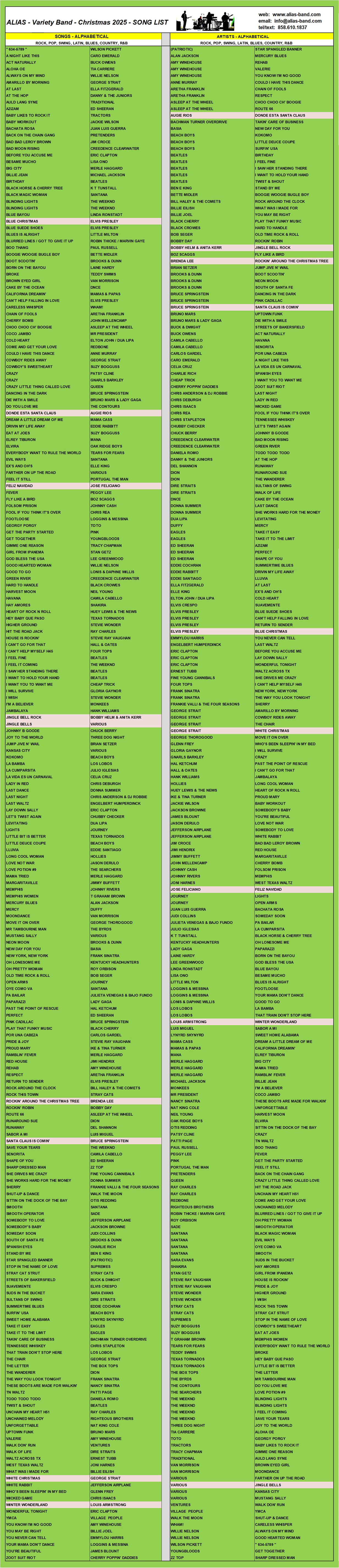 Song List - Christmas 2